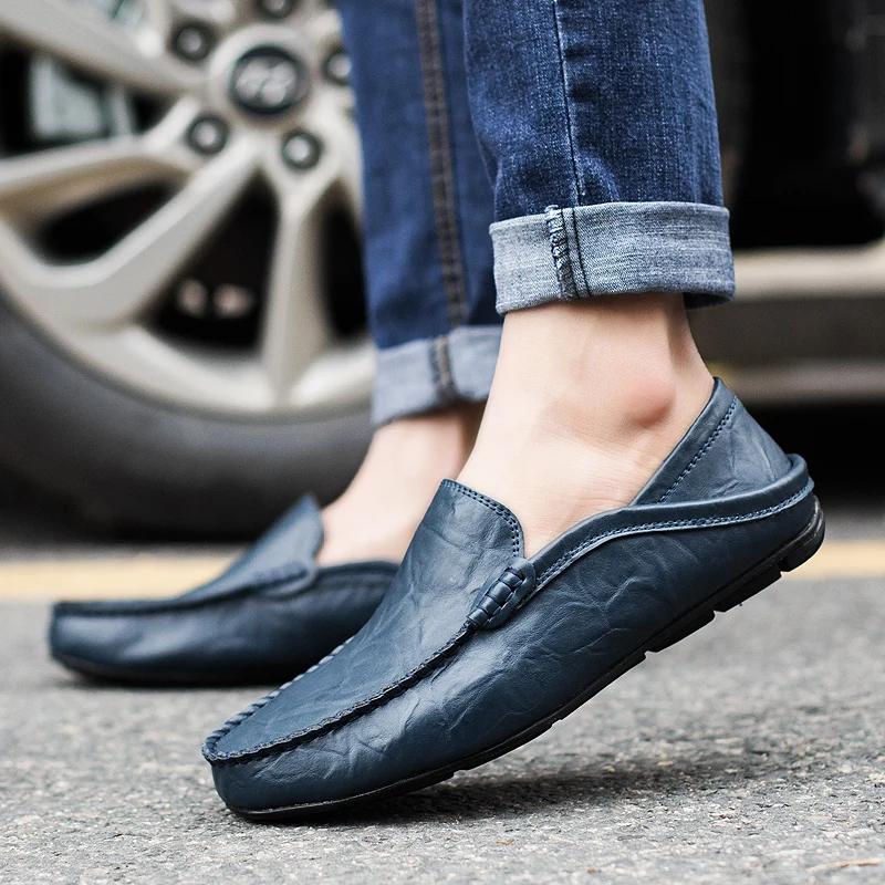 Men Loafers Italian Casual Luxury Brand Men Shoes Genuine Leather Moccasins Light Breathable Slip On Boat Shoes