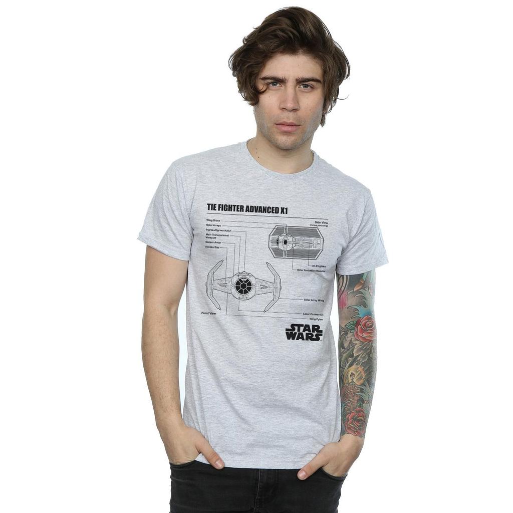STAR WARS Mens TIE Fighter X1 Blueprint T-Shirt