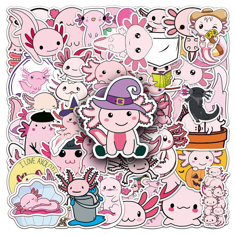 10/30/50pcs Funny Cute Pink Animal Axolotl Stickers Cartoon Decoration Decal Toy DIY Motorcycle Helmet Car Graffiti Sticker Pack