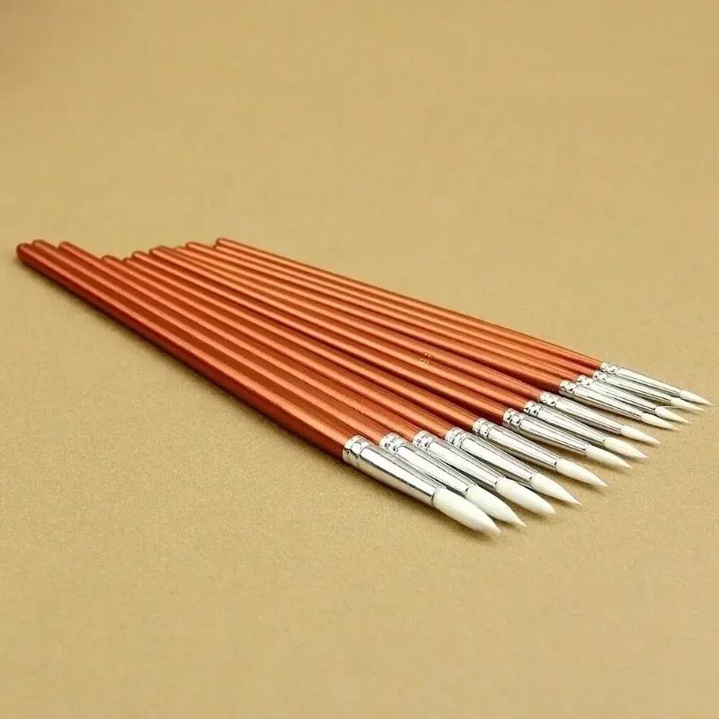 12pc/lot Fine Red Pearl Wooden Paint Acrylic Watercolor Oil Painting Artists Nylon Wool Brushes Set Of Sclool Art Supplies