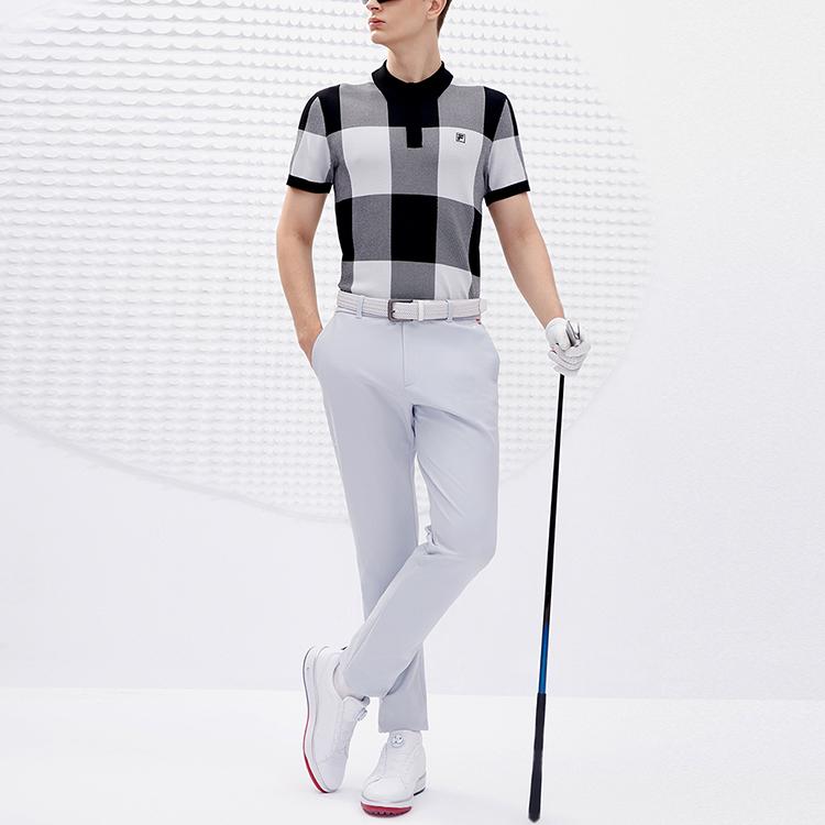 FILA Plaid Short Sleeve Golf Knit Polo Shirt Men tops Deep-Black A11M245408F-BK