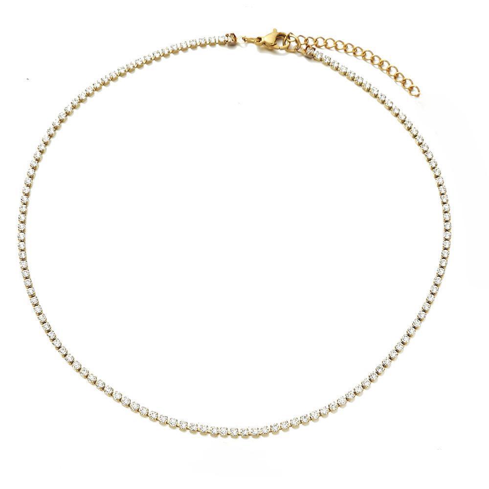 

Dainty Tennis Chain Choker Necklace Female Gold Silver Color Stainless Steel Cubic Zirconia Neck Chains for Women Jewelry Gift 40cm and 5cm