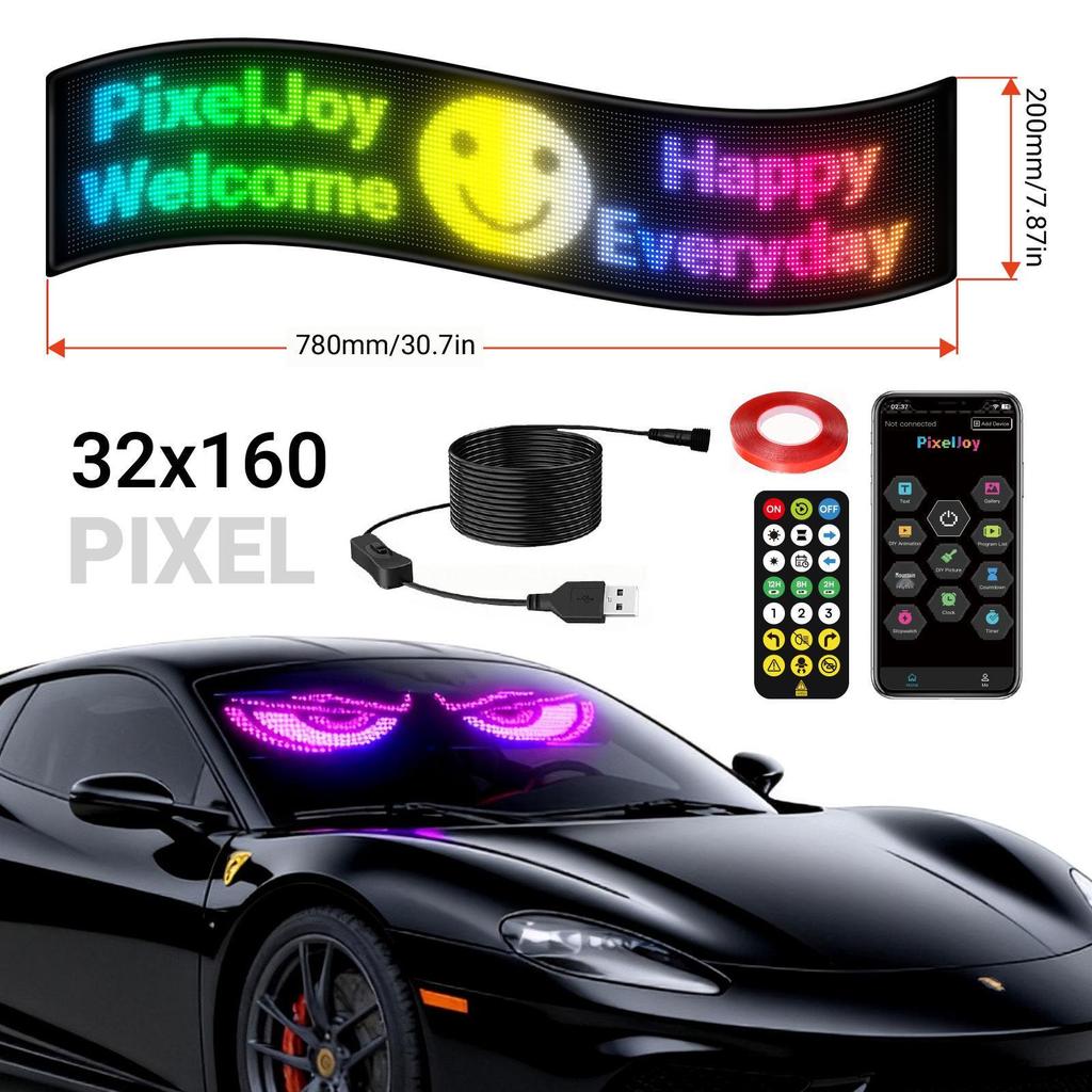 Smart LED Car Sticker: Full Color Flexible Display with Bluetooth Scrolling Subtitles for In-Car Advertising.