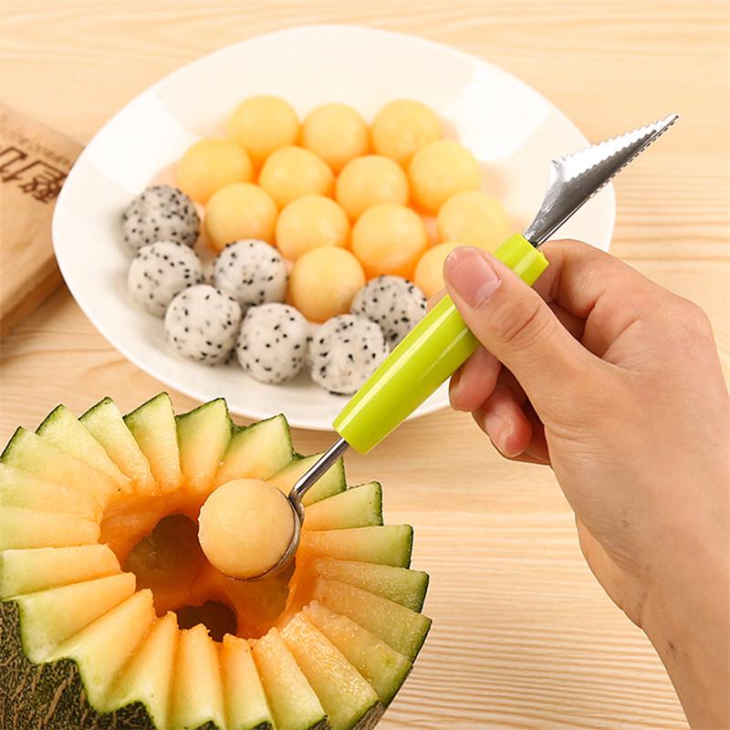 2in1 Dual Head Stainless Steel Fruit Ball Carving Knife Digging Spoon IceCream Platter Kitchen Tool