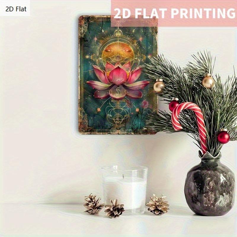 2D Flat, Vibrant for Lotus Flower Metal Wall Art – 20.32x30.48 Cm Forged Iron Decor with Celestial Design, Easy To Hang, Pre-Dri