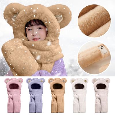 Winter Teddybär Mütze Schal Integrierte Ohrenmütze für Erwachsene