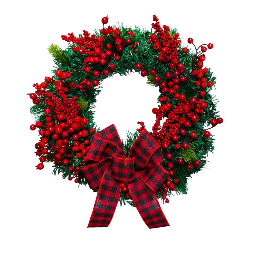 

Berry Wreath Holiday Wreath Festive Christmas Wreaths for Front Door Artificial Greenery with Berries Buffalo Plaid Bow Holiday червоний