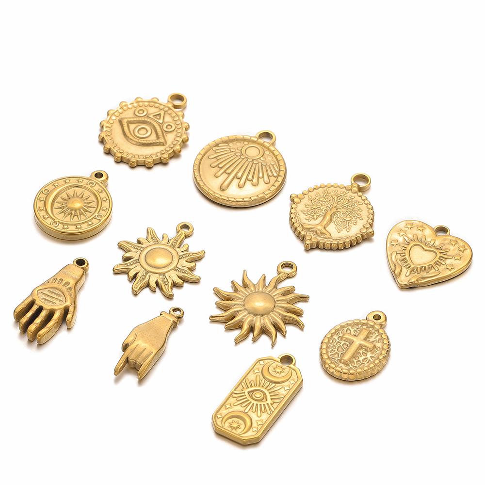 5pcs Stainless Steel Heart Sun Flower Charms Cross Pendant for DIY Necklace Earrings Making Jewelry Findings Bracelets Supplies