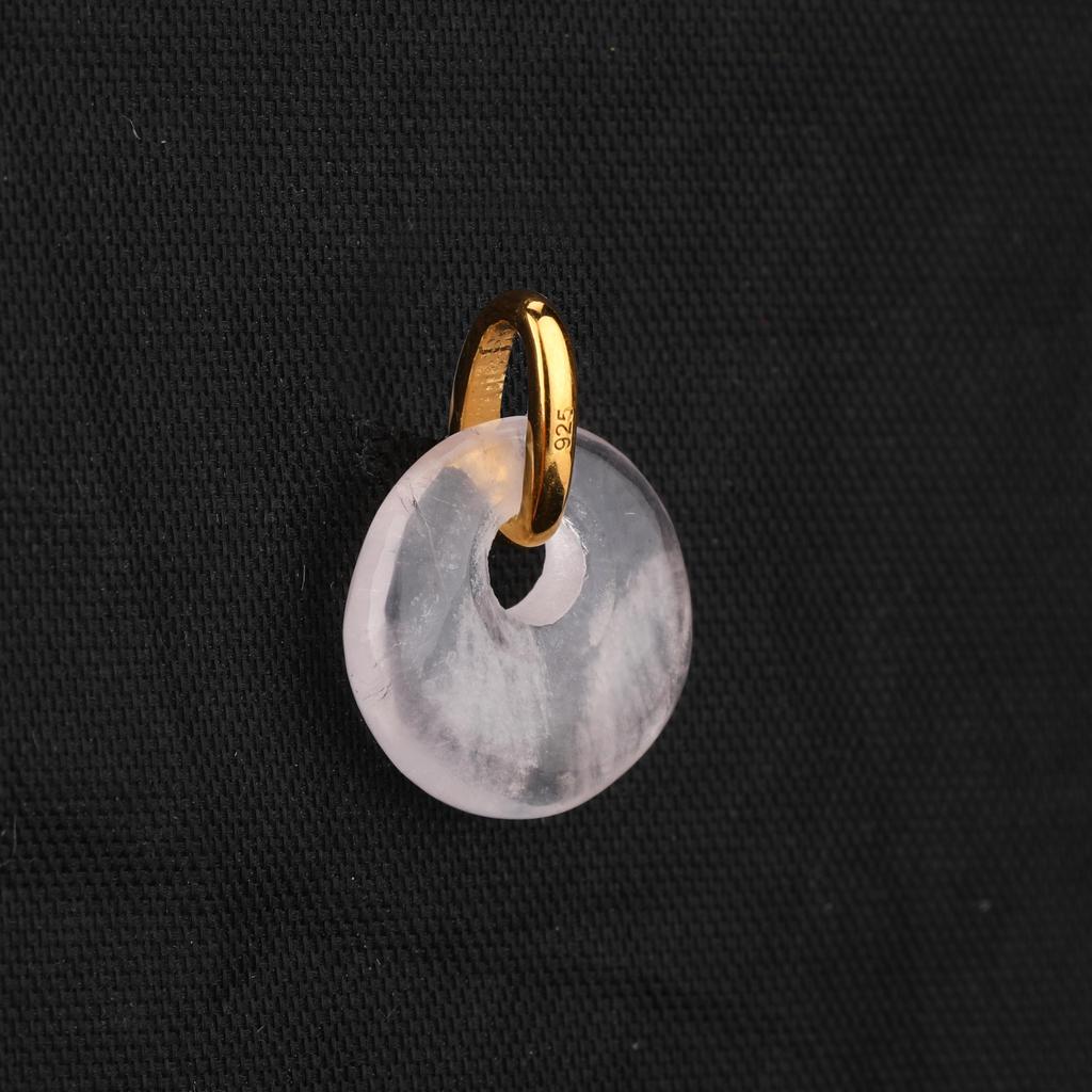 Rose Quartz Donut Pendant 925 Sterling Silver Gold Plated Rhodium Minimal Fine Jewelry Gift for Her