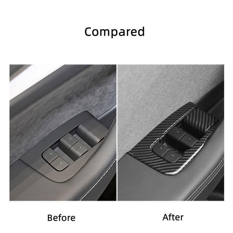 Copertura Interruttore Finestrino Tesla Model 3 Refresh (Motivo Fibra di Carbonio, Set da 10 Pezzi)