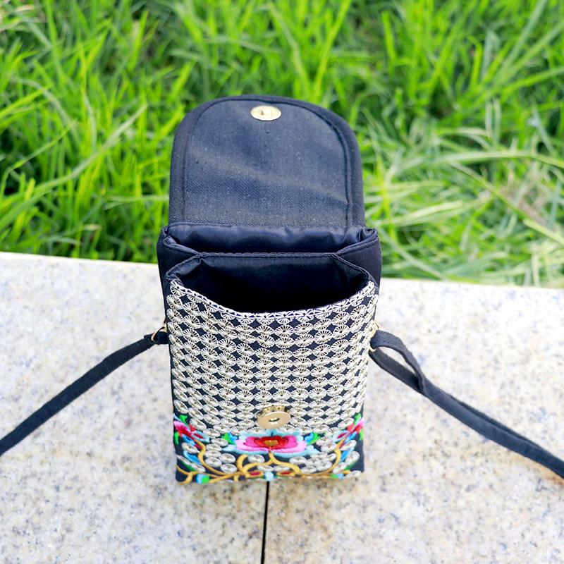 1 Stück Umhängetasche für Handy, lässig, bestickt, Reise, kleine Geldbörse, Damenstoff, Damen mit verstellbarem Riemen