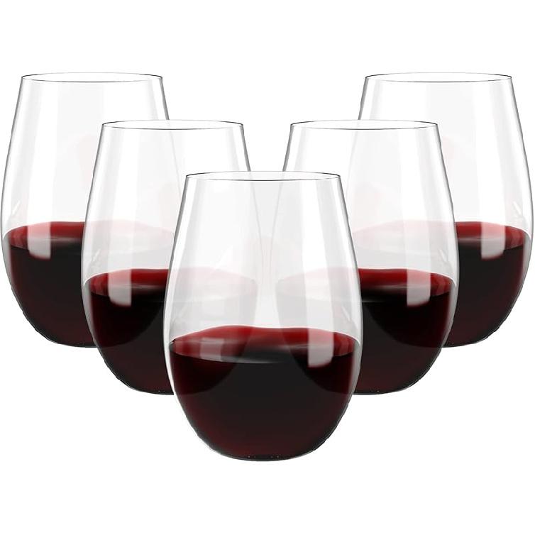 FOCUSLINE 32 Pack Plastic Wine Glasses Stemless, 12 Oz Crystal Clear Disposable Wine Cups, Reusable Plastic Wine Glasses for Parties Weddings, 16OZ-20-CLEAR