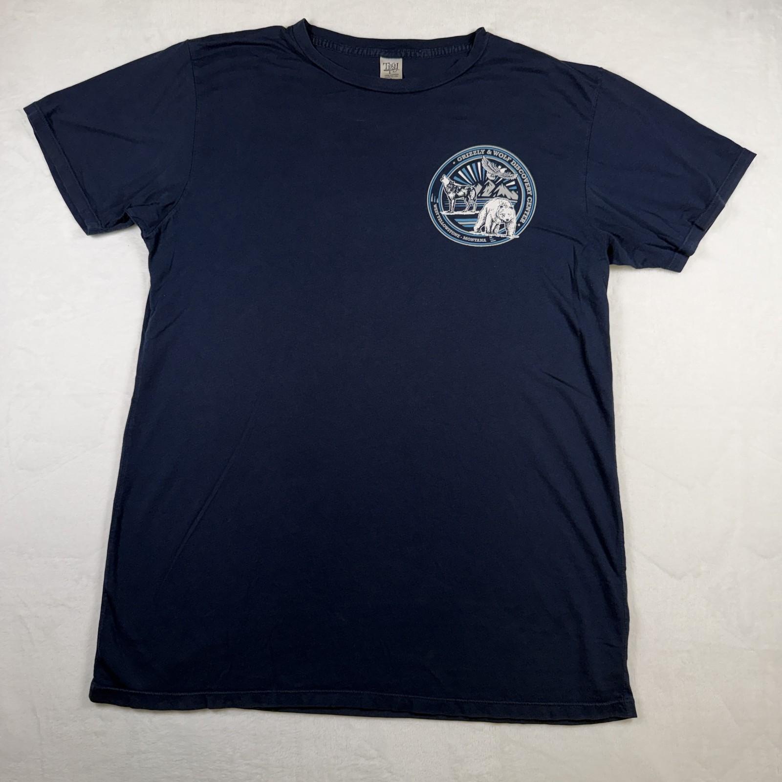 West Yellowstone Montana Graphic Shirt Navy Mens L Grizzly Wolf Discovery Center Unisex T-Shirt S