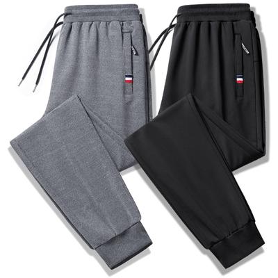 Spring and Autumn Men's Sports Pants, Plus Size, Loose Straight Leg, Casual Long Pants, Running, Foot Binding, and Sanitary Pants