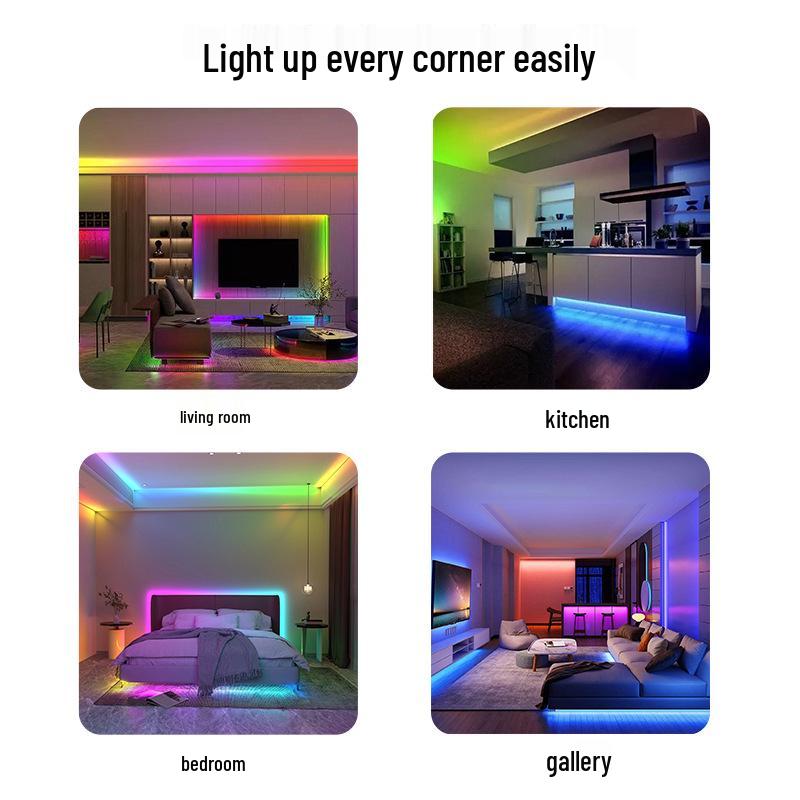 5050 LED Light Strip, 30 LEDs/m, Colorful Chasing, 5V Remote Control, Audio Reactive, Decorative, Cuttable
