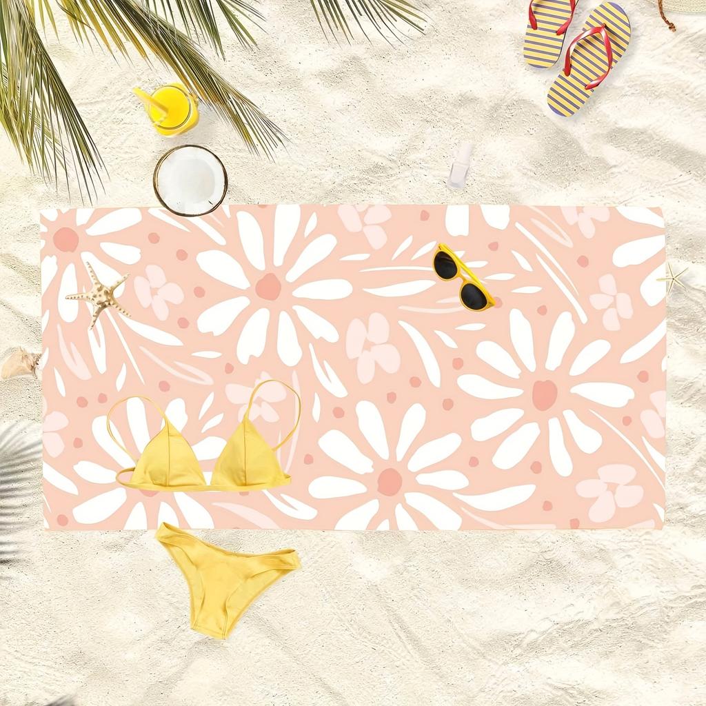 1pc Boho Blush Pink Daisy Floral Beach Towel Extra Large Quick Dry Microfiber Sand Free Absorbent for Pool Travel Washable