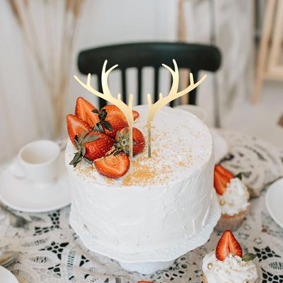 Urodziny Baby Shower Akrylowy Boże Narodzenie Jeleń Złoty Srebrny Róg Jelenia Dekoracja Świąteczna Topper na Tort Artykuły Imprezowe