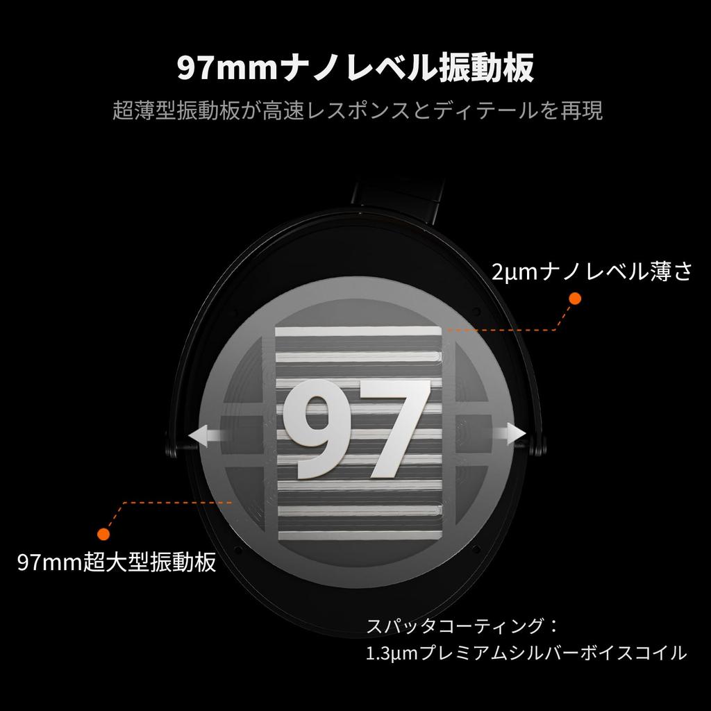 Fosi Audio I5 Planar Magnetic 97mm Walnut Studio Japanese Instruction Manual Open-Back Headphones, Extra-Large Diaphragm, CNC-Machine-Made Metal,