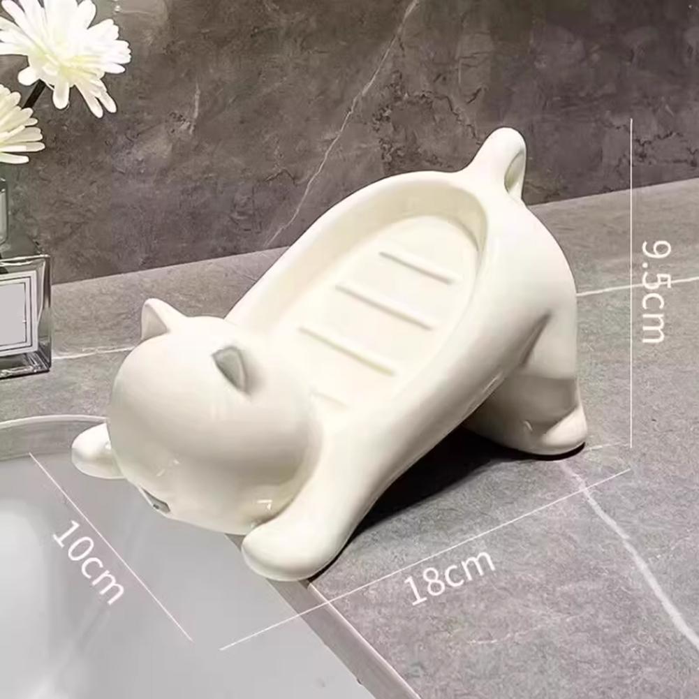 White Drainage Soap Dish Drainage Soap Dish Container Cat Design Toilet Soap Dish Drainage Feature Easy To Clean