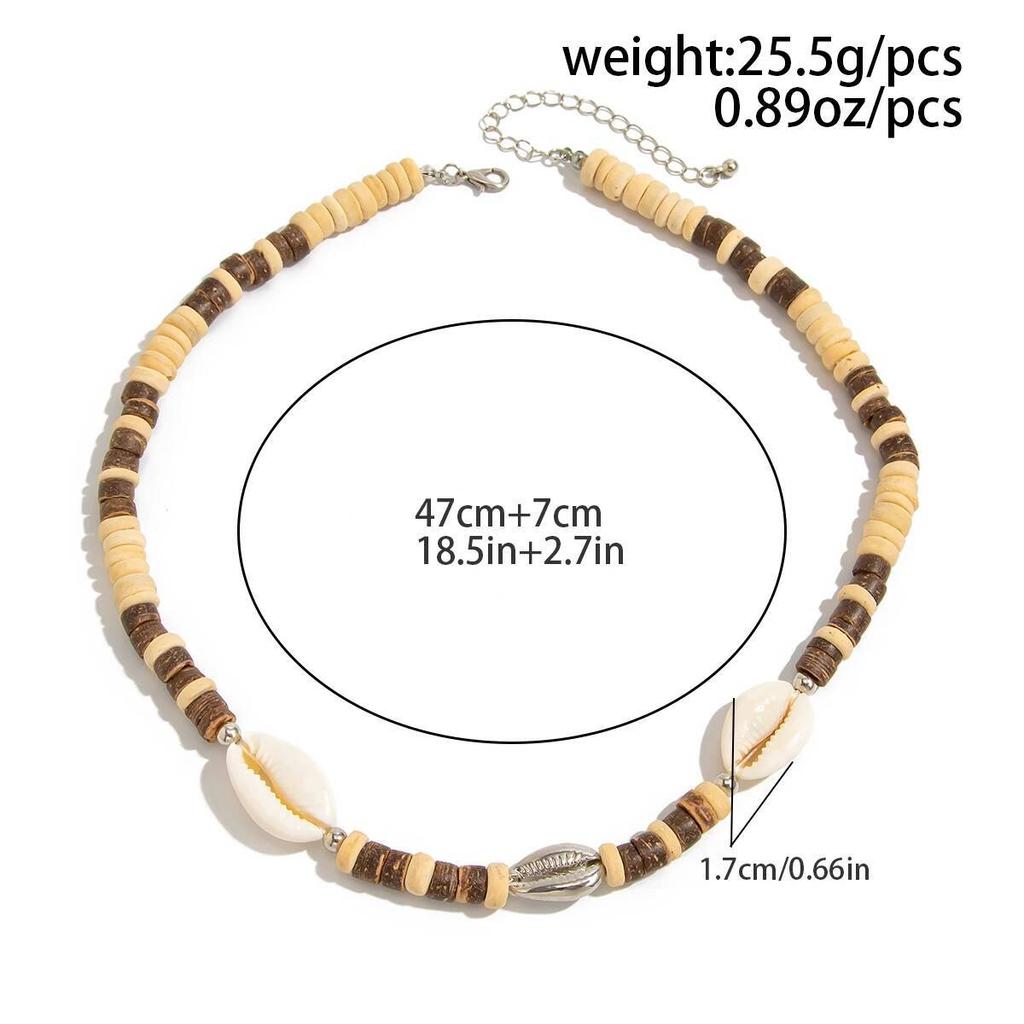 Ingemark Boho Coconut Husk Wooden Beads Conch Beads Chain Necklace for Men Summer Beach Vintage Adjustable Choker Daily Jewelry