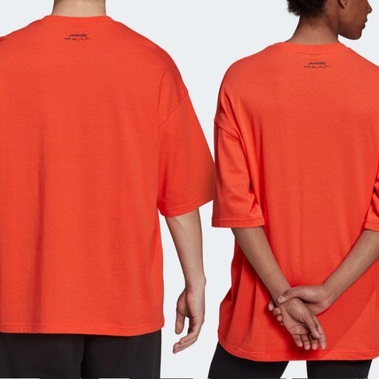 adidas T Shirts Unisex Half Neon Red Crew Neck Moderate Straight Fit H61131