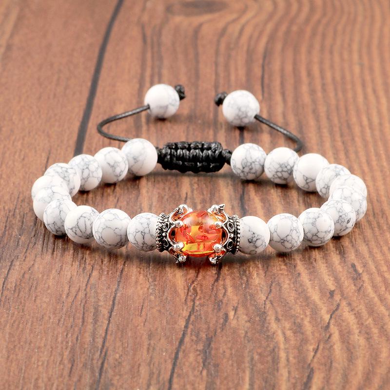 Doppelseitiges Kronenarmband: Imitation Bernstein, Tigerauge und Vulkansteinperlen