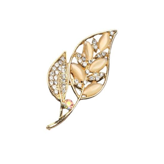 

Brooch Retro Style Leaf Floral Design Lapel Pin with Faux Opal Inlaid Sweaters Collars Hats Bags Coats Scarves Badge Outfit Accessory G
