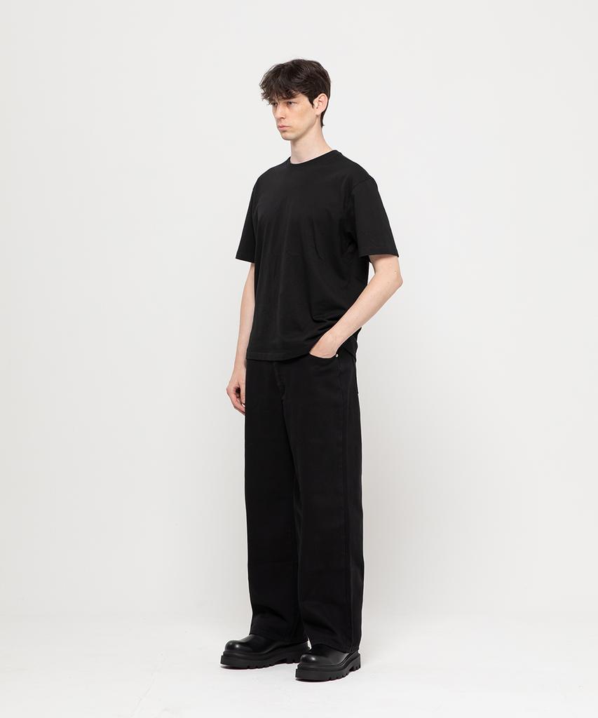 CHAMBROS Non-Faded Basic Semi-Wide Cotton Denim Pants [Black]
