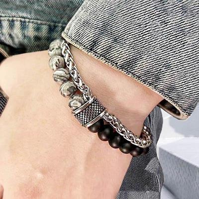 Titanium Steel Frosted Tiger's Eye Men's Trendy Bracelet