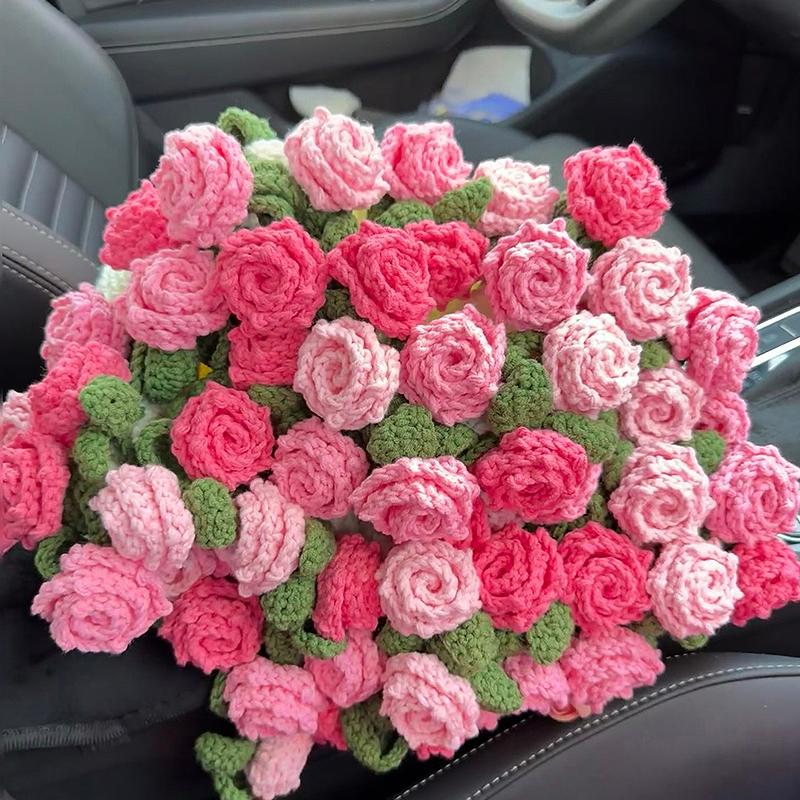Multicolored Pointed-Angled Rose Bouquet Blankets Hand-Knitted Crocheted Rose Sofa Blankets Wedding Valentine Girlfriend Gifts