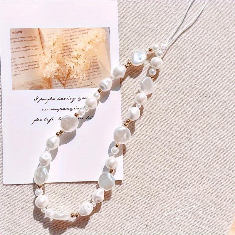 

New shaped pearl phone lanyard, wrist phone chain, car keychain, bag decoration, phone anti loss rope белый