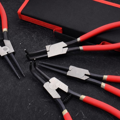 LEONTOOL 4 PCS 13" Heavy Duty Snap Ring Pliers for Internal and External Circlips with Storage Pouch, Straight Bent Jaw Tip Diameter 0.09" for Install