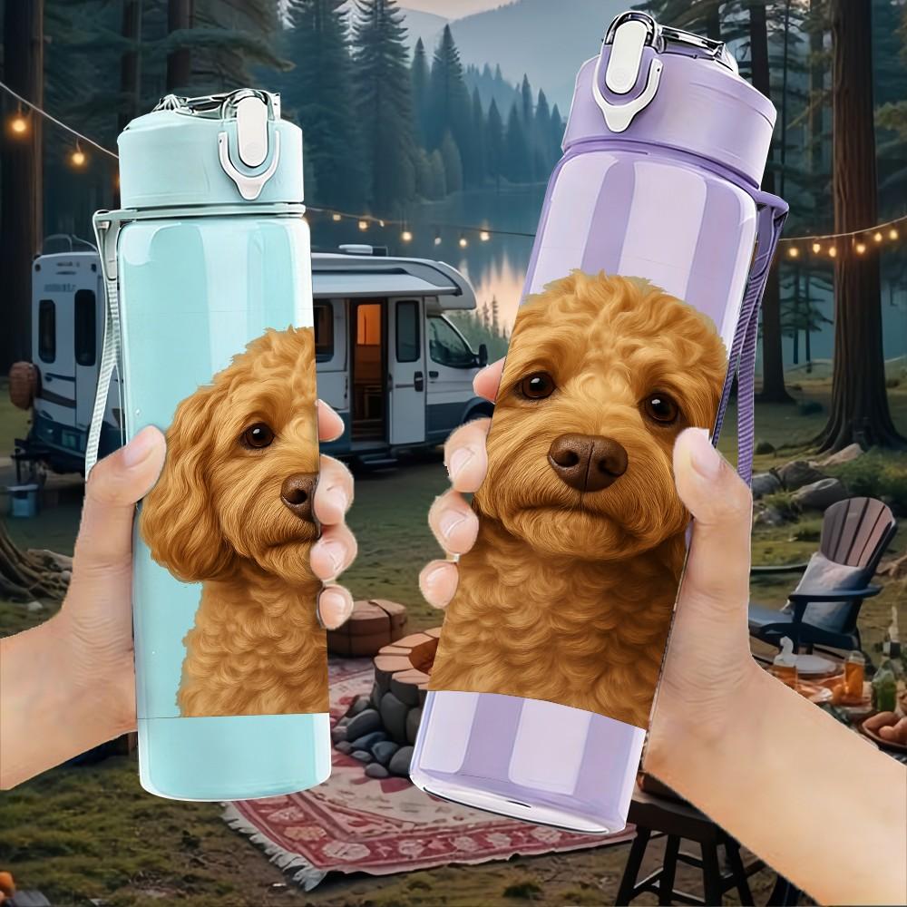 1PC Golden Retriever Puppy Dog Print 750ml Color Plastic Sports Water Bottle Leakproof Flip Straw Lid Suitable for Sports Office Home Use