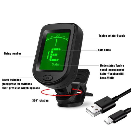 Guitar Tuner Clip-on, Guitar Tuner for Stringed Instruments - Rechargeable Tuner Clip-on Bass - Digital Portable String Instrument Tuning Device for B