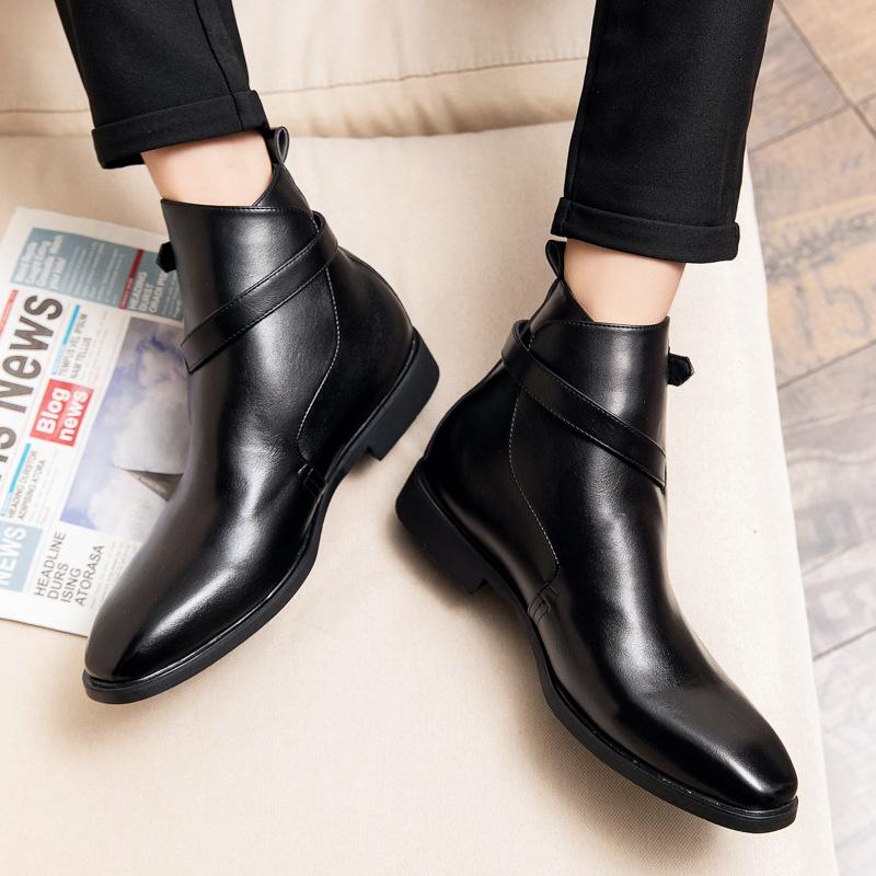English Chelsea Boots Autumn Winter Martin Short Boots Hairstylist Pointed Boots High Top Leather Shoes