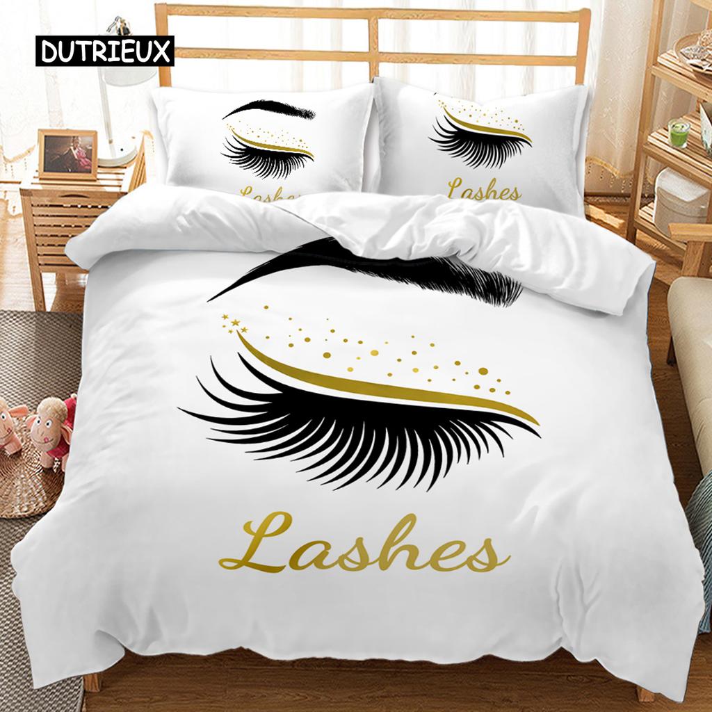 Eyelash Duvet Cover Closed Eyes Glamor Makeup Cosmetics Beauty Feminine Design Twin Bedding Set Queen King Polyester Qulit Cover