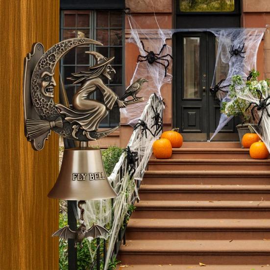 Halloween Door Bell Ornament Vintage Metal Witch Reaper Ghost Pumpkin