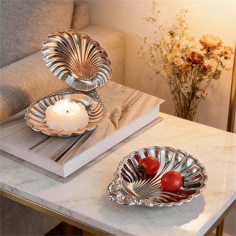 Stainless Steel Shell Shape Salad Bowl Multipurpose Serving Dish Decorative Nut Storage Tray for Dining Table Decoration