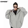 ICH MODE Women's Loose Fit American Style Double-Zip Hooded Jacket
