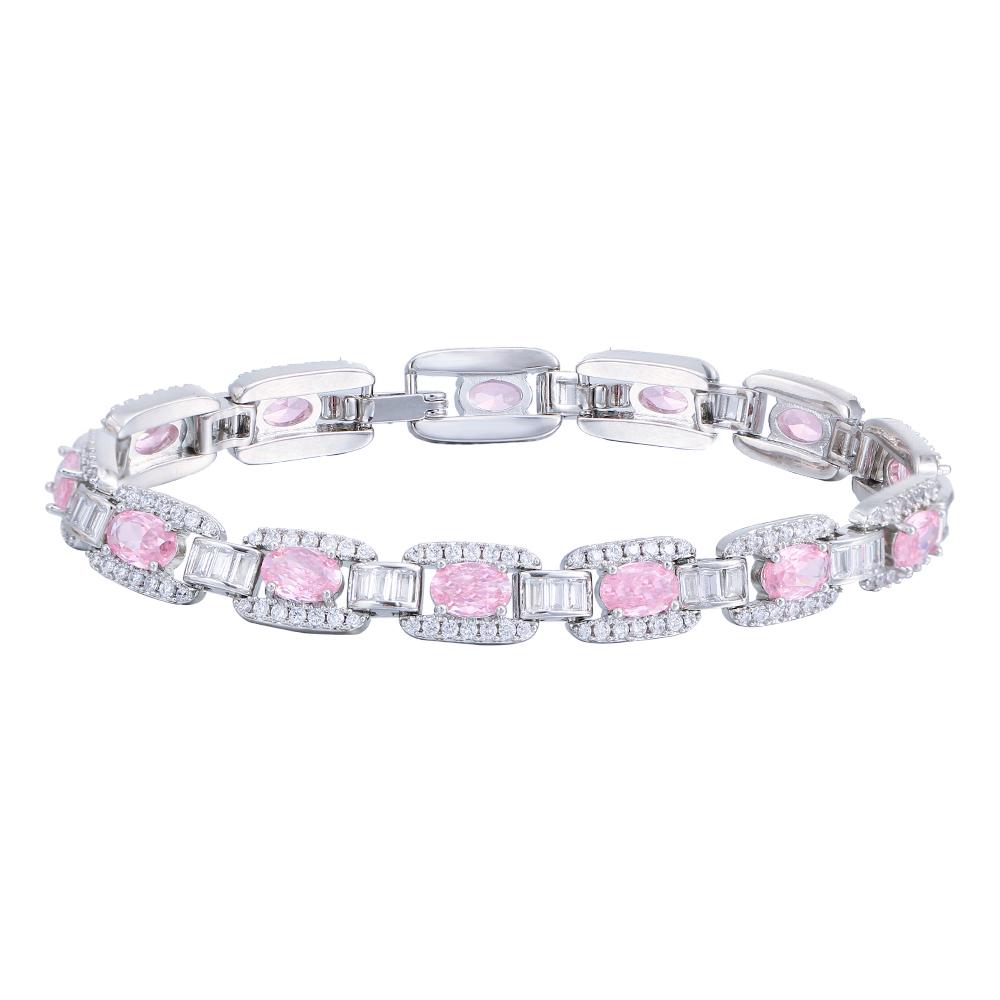 ThreeGraces Shiny Pink White Cubic Zirconia Bridal Wedding Cuban Chain Bracelet for Women New Trendy Party Costume Jewelry BR265