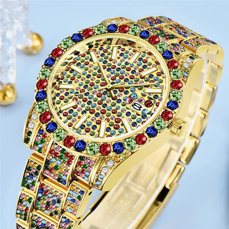

Men Fashion Alloy Band Hip Hop Diamond Big Brand Golden Date Quartz Wristwatch Montres De Marque De Luxe червоний/золотий