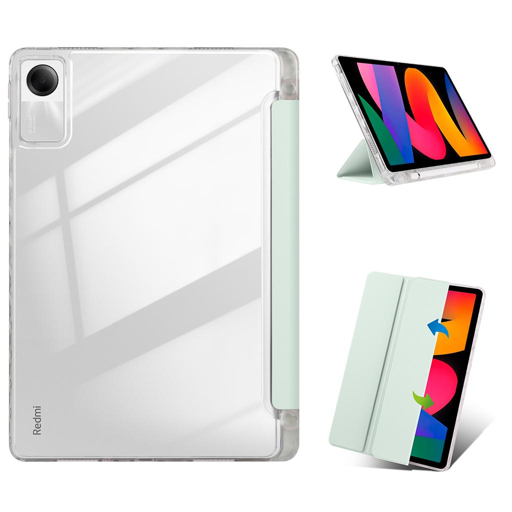For Xiaomi Redmi Pad SE Case Tri-Fold Stand Leather+TPU+Acrylic Clear Back Tablet Cover