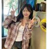 Women's Korean Style Plaid Long-Sleeve Jacket - Spring/Autumn Casual Loose Fit