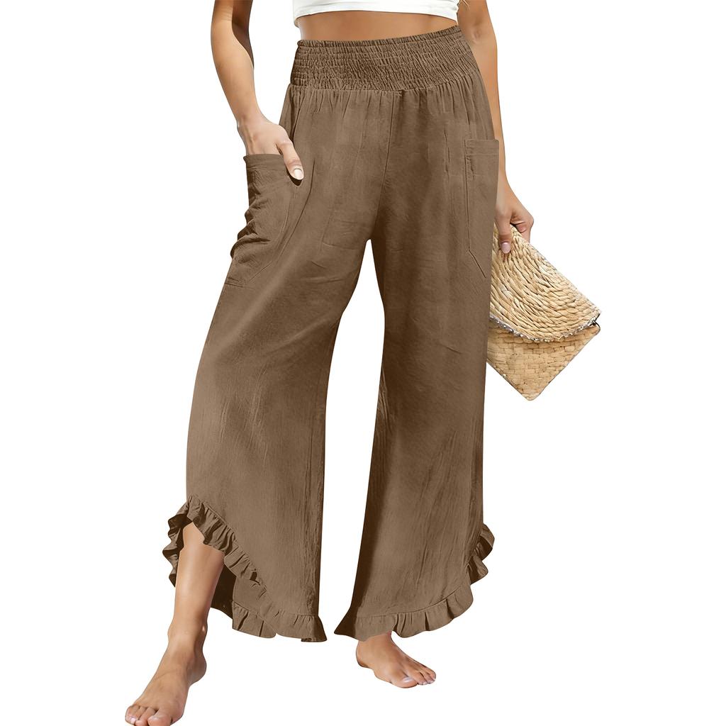 Women's Loose-fitting Wide-leg Pants, Casual Loose-fitting Pants, High-elastic Waistband, Long Pants With Pockets