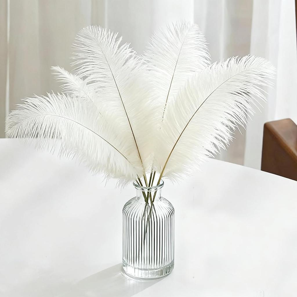 10pcs Ostrich Feathers, 11-13.8 inch(30-35cm) Natural Bulk White Feathers for Crafting Vase Wedding Party Home Christmas Day Decoration