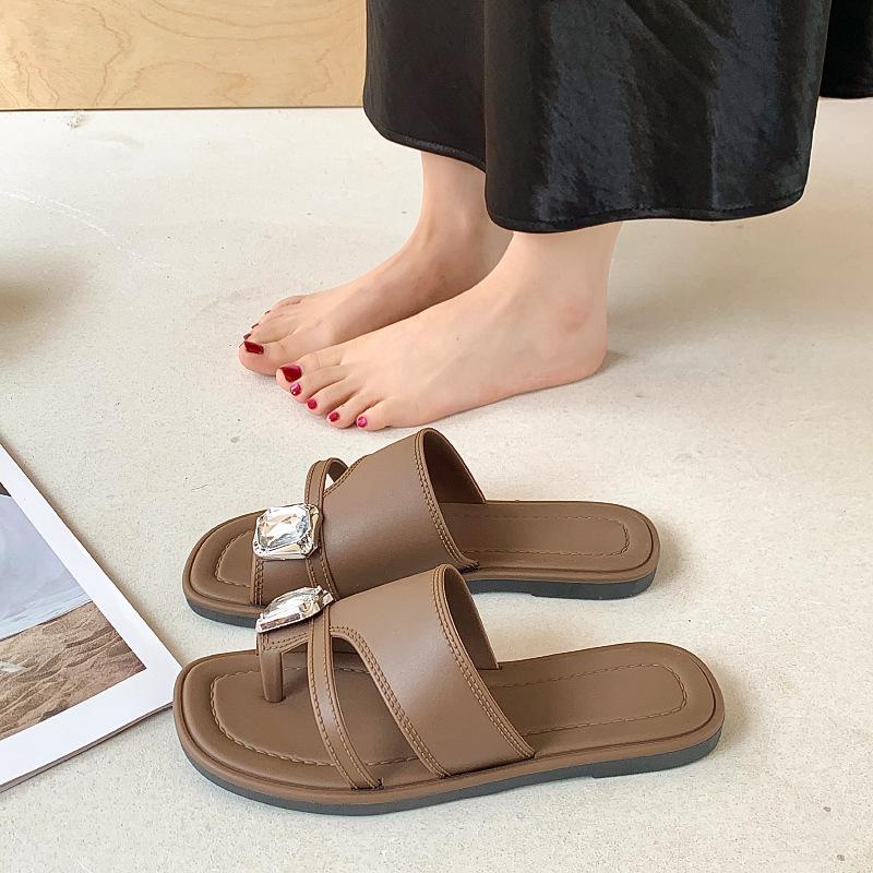 Simplistic Peep-Toe Flat Sandals - Versatile Casual Summer Toe-Loop Slippers