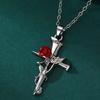 Versatile Crucifix Pendant Chain Rose Detailing Adjustable Necklace for Everyday Outfits Religious Accessory Jewelry