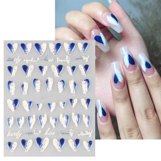 Nail Stickers Self Adhesive DIY Nails Art Supplies 5D Double Color Love Heart Embossed Flowers Manicure