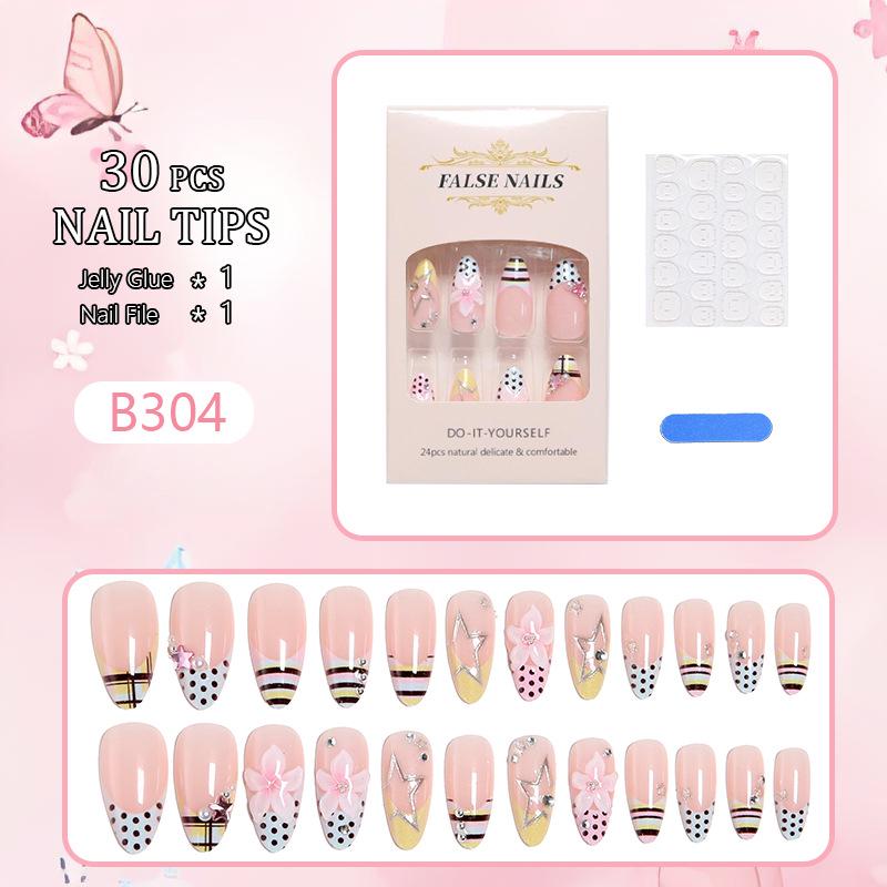 European & American Style 3D Almond Flower Polka Dot Nail Art Tips