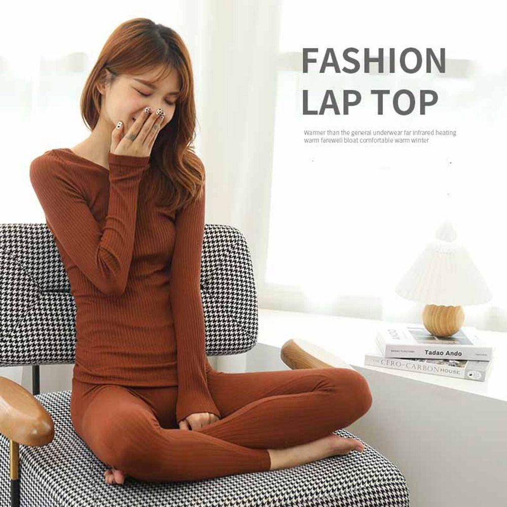

Long Pants Thread Round Neck Thermal Underwear Sets Top Pants Set Women s Intimates Long Johns чёрный